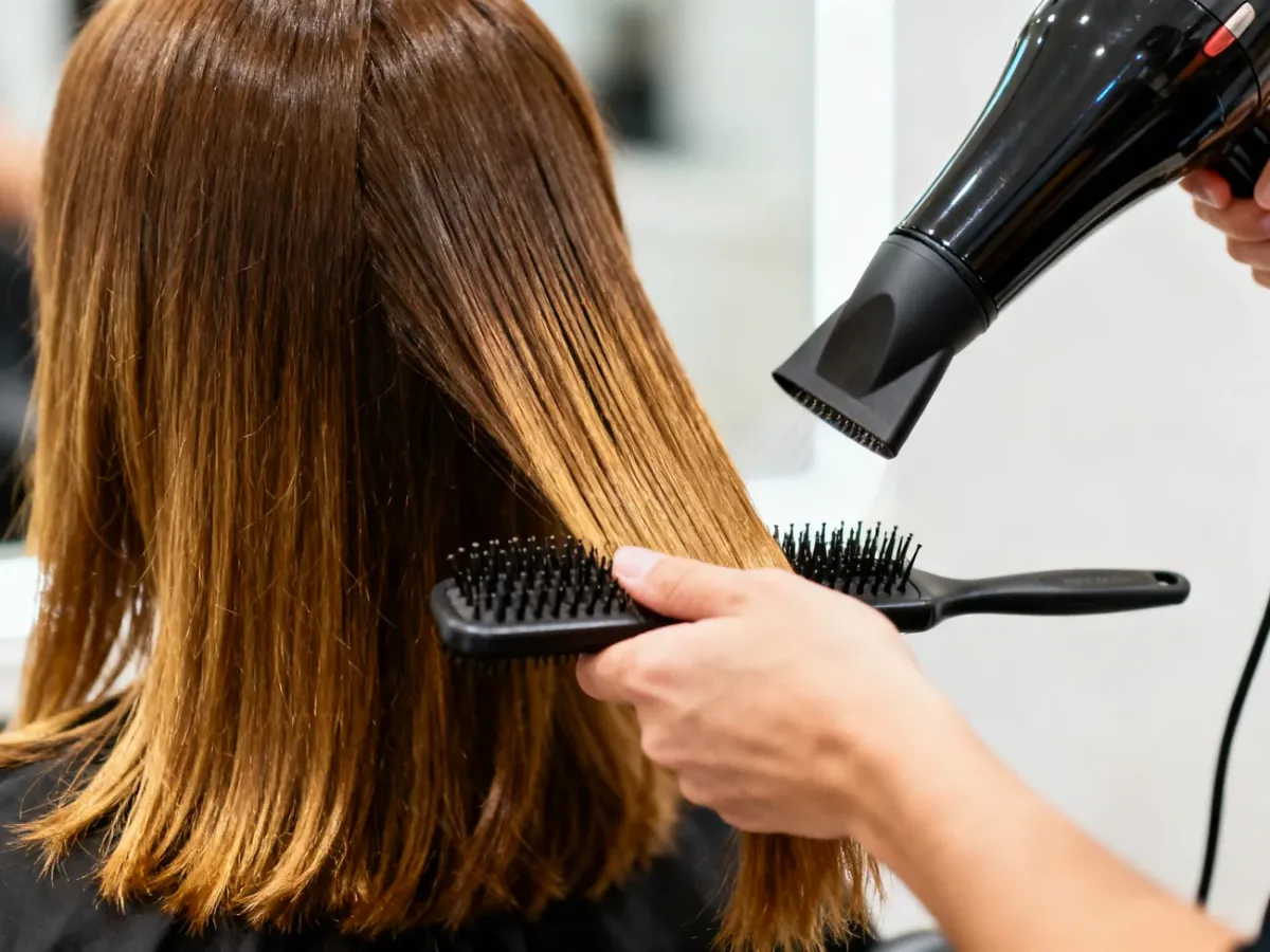 Modelowanie pasma włosów okrągłą szczotką i suszarką