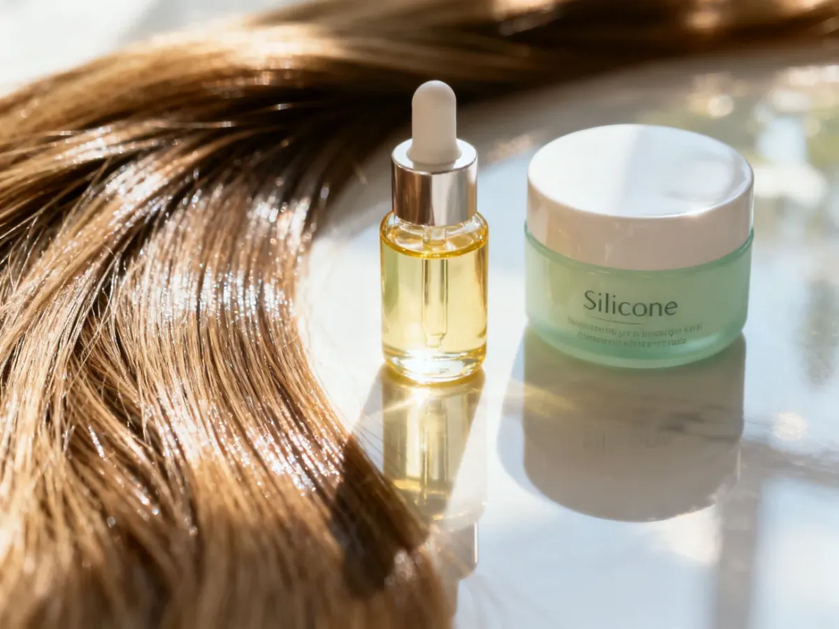Hair strands with oil and serum used for added protection