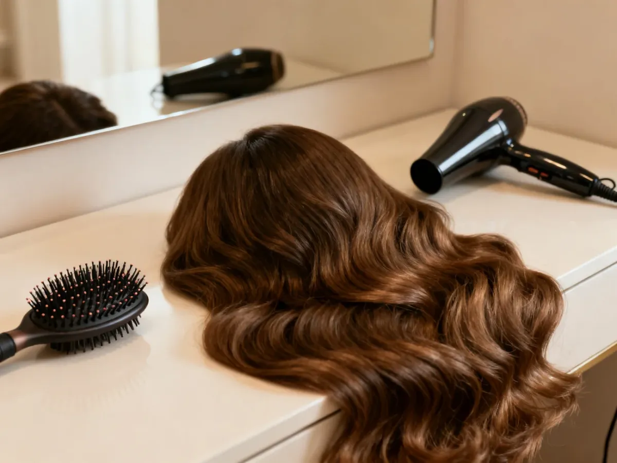 Smooth voluminous hairstyle with a round brush and hair dryer