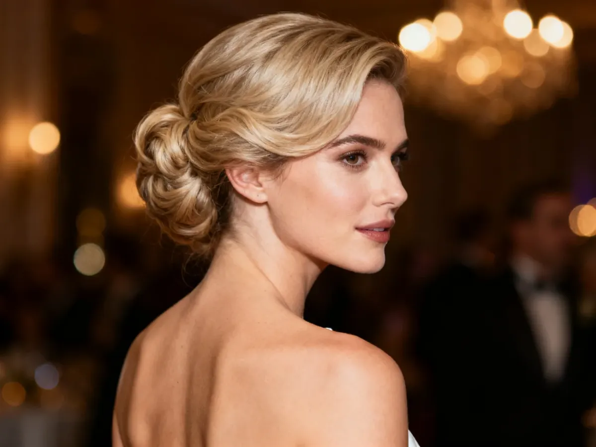 Trwałe eleganckie upięcie wieczorowe o naturalnym wykończeniu